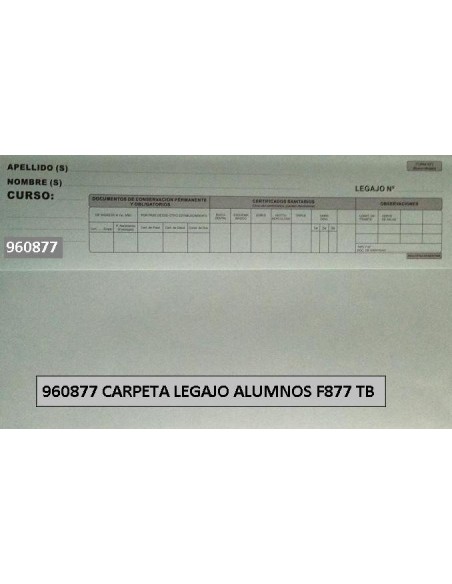 CARPETA LEGAJO ALUMNOS F877 TB - Codigo: 960877