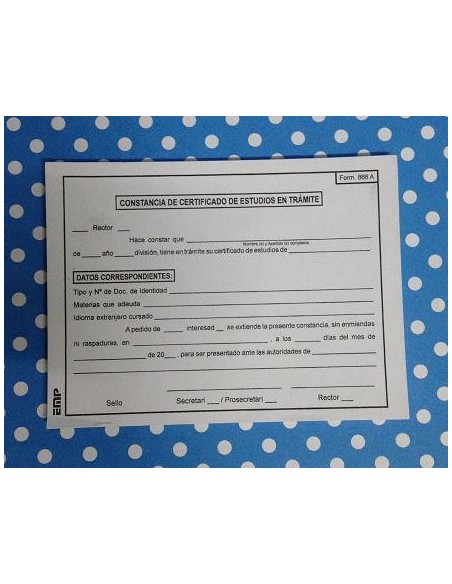 CONSTANCIA CERT EST  866 A EMP - Codigo: 980059