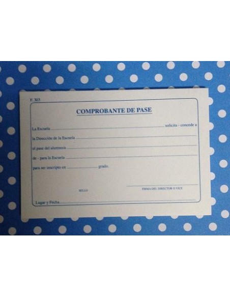 COMPROBANTE DE PASE F303 TB - Codigo: 960303