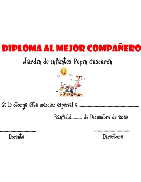 DIPLOMA AL MEJOR COMPANIERO - Codigo: 730102