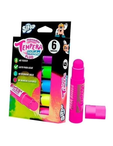 TEMPERA SOLIDA FLUO x 6 - Codigo: 927022